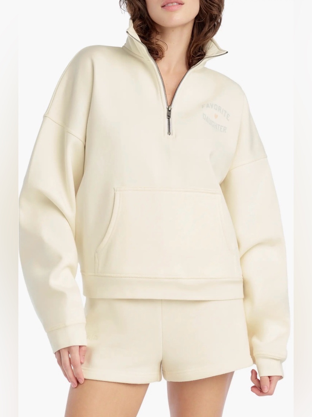 Favorite Daughter Hal Half Zip Sweatshirt - Gardenia Light Sage - Small
